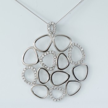 Sterling Silver/CZ Large Open Shaped Pendant and Chain